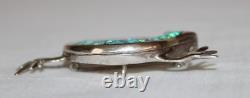 Vintage Native Sterling Silver Turquoise Green Fire Opal Gecko Inlay Pin Pendant