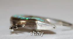 Vintage Native Sterling Silver Turquoise Green Fire Opal Gecko Inlay Pin Pendant