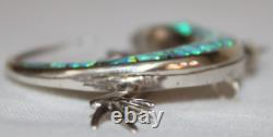 Vintage Native Sterling Silver Turquoise Green Fire Opal Gecko Inlay Pin Pendant