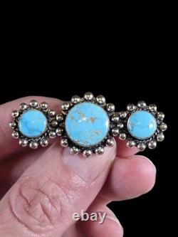 Vintage Navajo 3-stone Turquoise Raindrops Sterling Silver Brooch Pin