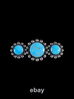 Vintage Navajo 3-stone Turquoise Raindrops Sterling Silver Brooch Pin