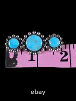 Vintage Navajo 3-stone Turquoise Raindrops Sterling Silver Brooch Pin