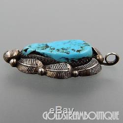 Vintage Navajo 925 Silver Sleeping Beauty Turquoise Feathers Shadowbox Pendant