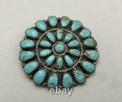 Vintage Navajo. 925 Sterling Silver & Turquoise Cluster Native Pin Pendant LMB
