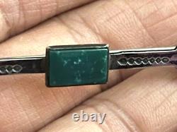 Vintage Navajo Arrow Stamped Silver Brooch Pin Fred Harvey Era Green Tourquoise