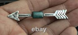 Vintage Navajo Arrow Stamped Silver Brooch Pin Fred Harvey Era Green Tourquoise