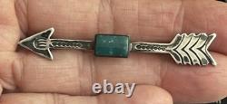 Vintage Navajo Arrow Stamped Silver Brooch Pin Fred Harvey Era Green Tourquoise