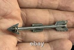 Vintage Navajo Arrow Stamped Silver Brooch Pin Fred Harvey Era Green Tourquoise