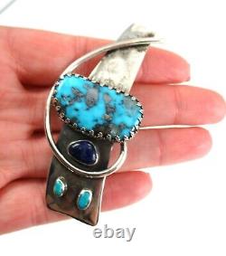 Vintage Navajo Artisan. 925 Sterling Silver Turquoise Brooch Pin Signed SS