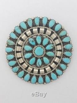 Vintage Navajo Benally Sterling Silver Round Turquoise Brooch Pin Pe (LP2062758)