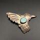 Vintage Navajo Burnside Turquoise Hummingbird Bird Stamped Silver Brooch Pin