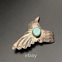 Vintage Navajo Burnside Turquoise Hummingbird Bird Stamped Silver Brooch Pin