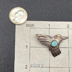 Vintage Navajo Burnside Turquoise Hummingbird Bird Stamped Silver Brooch Pin