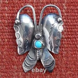 Vintage Navajo Butterfly Pin Brooch Turquoise Sterling Silver Handmade C1940s