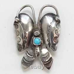 Vintage Navajo Butterfly Pin Brooch Turquoise Sterling Silver Handmade C1940s