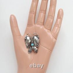 Vintage Navajo Butterfly Pin Brooch Turquoise Sterling Silver Handmade C1940s