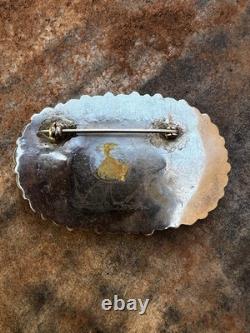 Vintage Navajo Cluster Pin Sterling Silver Turquoise Native American