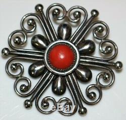 Vintage Navajo FRANK PATANIA Sr. Coral Openwork Mediterranean Coral Brooch Pin