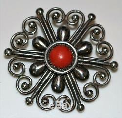 Vintage Navajo FRANK PATANIA Sr. Coral Openwork Mediterranean Coral Brooch Pin