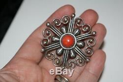 Vintage Navajo FRANK PATANIA Sr. Coral Openwork Mediterranean Coral Brooch Pin