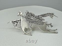 Vintage Navajo Frank Salcido Sterling Silver Horse Rider Brooch Pin S. F. P. 8.6g