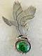 Vintage Navajo Fred Charley Sterling Silver Eagle & Malachite Pendant Pin 21g