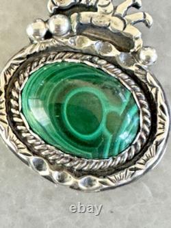 Vintage Navajo Fred Charley Sterling Silver Eagle & Malachite Pendant Pin 21g