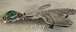 Vintage Navajo Fred Charley Sterling Silver Eagle & Malachite Pendant Pin 21g