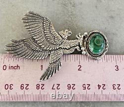 Vintage Navajo Fred Charley Sterling Silver Eagle & Malachite Pendant Pin 21g