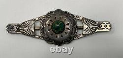 Vintage Navajo Fred Harvey Era Sterling Silver Green Turquoise Pin Brooch