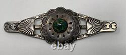 Vintage Navajo Fred Harvey Era Sterling Silver Green Turquoise Pin Brooch