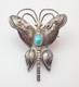 Vintage Navajo Fred Harvey Era Turquoise Butterfly Sterling Brooch