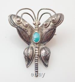Vintage Navajo Fred Harvey Era Turquoise Butterfly Sterling Brooch