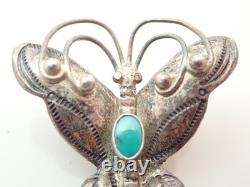 Vintage Navajo Fred Harvey Era Turquoise Butterfly Sterling Brooch