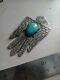 Vintage Navajo Fred Harvey Sterling Silver Turquoise Thunderbird Pin Brooch 3.5