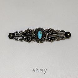 Vintage Navajo Fred Harvey Style Turquoise Silver Pin Brooch Sunburst Rare