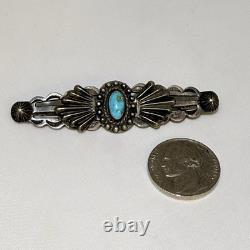 Vintage Navajo Fred Harvey Style Turquoise Silver Pin Brooch Sunburst Rare