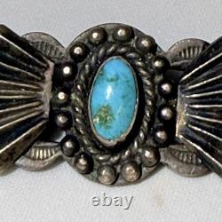 Vintage Navajo Fred Harvey Style Turquoise Silver Pin Brooch Sunburst Rare