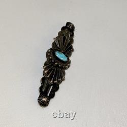 Vintage Navajo Fred Harvey Style Turquoise Silver Pin Brooch Sunburst Rare