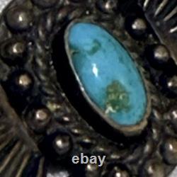 Vintage Navajo Fred Harvey Style Turquoise Silver Pin Brooch Sunburst Rare