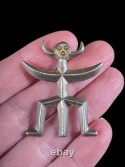 Vintage Navajo Guild Style Tufa Cast Horned Yei Deity Sterling Silver Brooch Pin