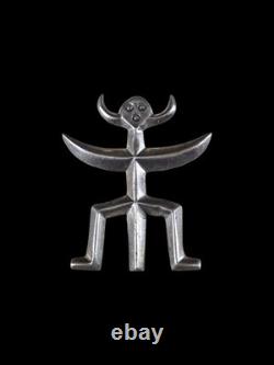 Vintage Navajo Guild Style Tufa Cast Horned Yei Deity Sterling Silver Brooch Pin