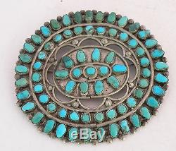 Vintage Navajo HUGE pin brooch sterling silver Turquoise cluster Abraham Begay