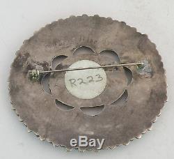 Vintage Navajo HUGE pin brooch sterling silver Turquoise cluster Abraham Begay