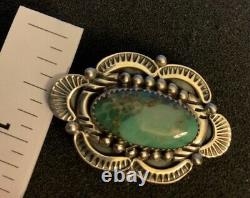 Vintage Navajo Hand Made Sterling Silver and Turquoise Brooch Richard Begay