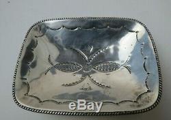 Vintage Navajo Handmade Stamped Sterling Silver Small Footed Trinket Tray Dish