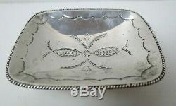 Vintage Navajo Handmade Stamped Sterling Silver Small Footed Trinket Tray Dish