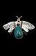 Vintage Navajo Handmade Sterling Silver Natural Turquoise Insect Bug Brooch Pin