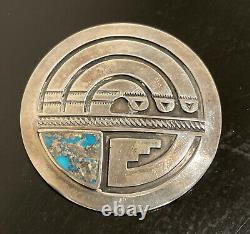Vintage Navajo Handmade Sterling Silver Natural Turquoise Pin Brooch