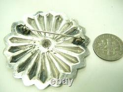 Vintage Navajo Heavy Sterling Large Hand Stamped Pin Brooch